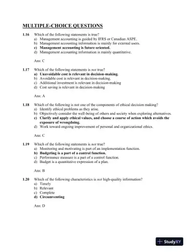 Cost Management: Measuring, Monitoring, And Motivating Performance, 2nd Edition Solution Manual - Page 6 preview image