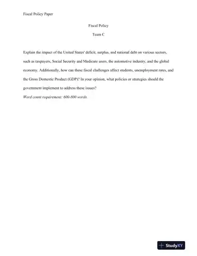 The Impact of U.S. Fiscal Policy: Deficits, Surpluses, and National Debt on Key Sectors and the Economy - Page 1 preview image