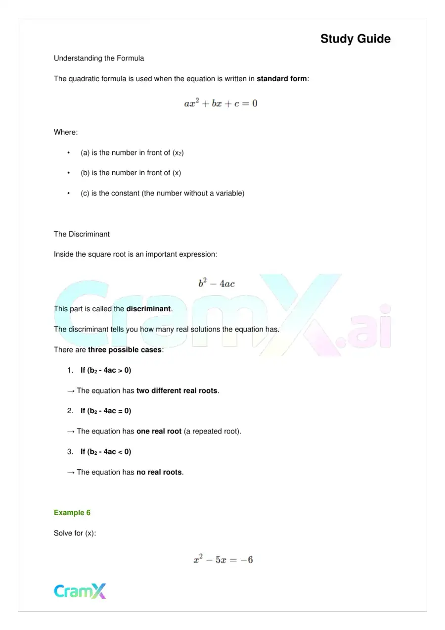 Algebra I – Quadratic Equations, page 10