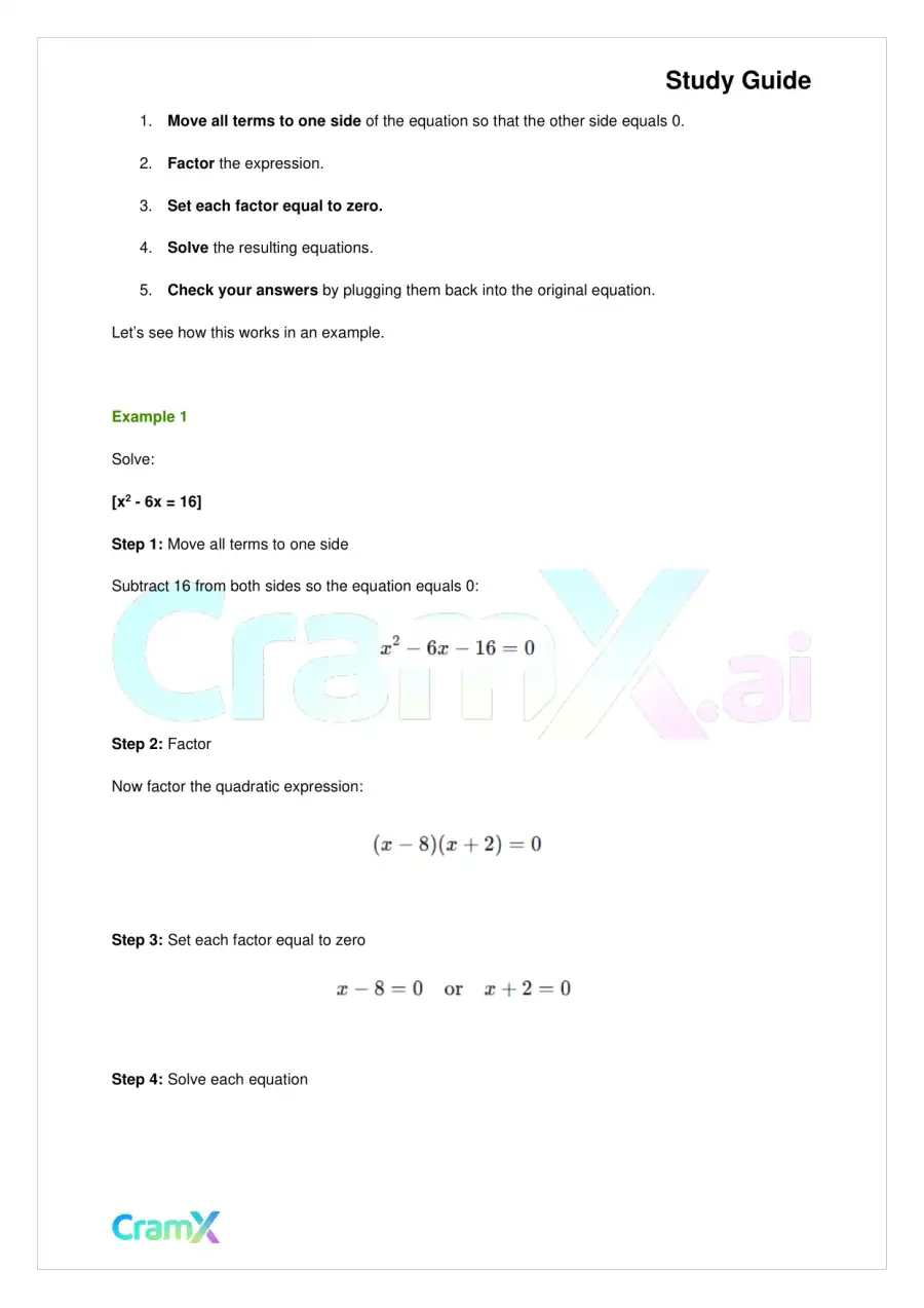 Algebra I – Quadratic Equations, page 2