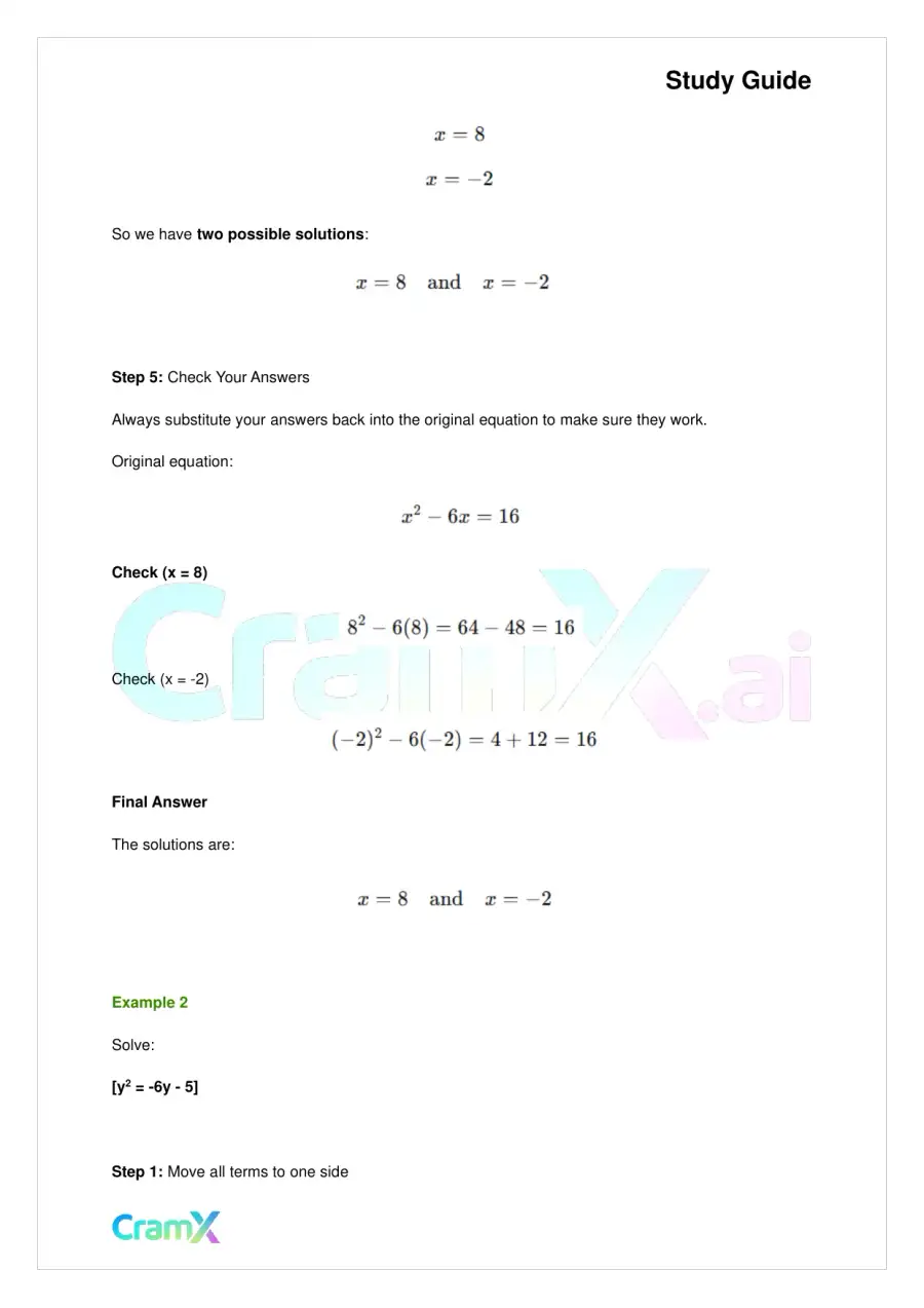 Algebra I – Quadratic Equations, page 3