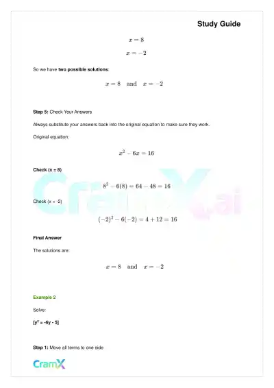 Algebra I – Quadratic Equations - Page 3 preview image