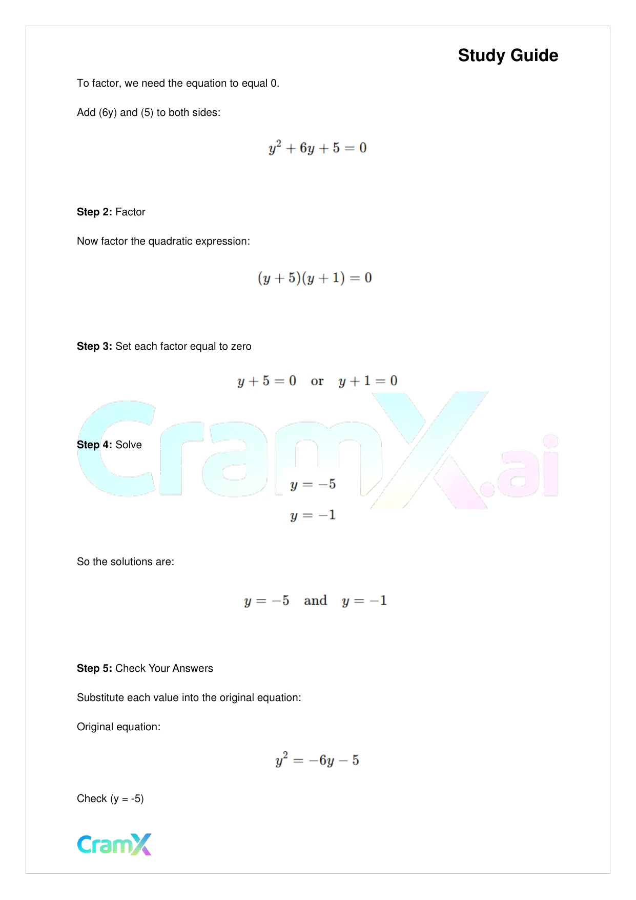Algebra I – Quadratic Equations - Page 4 preview image