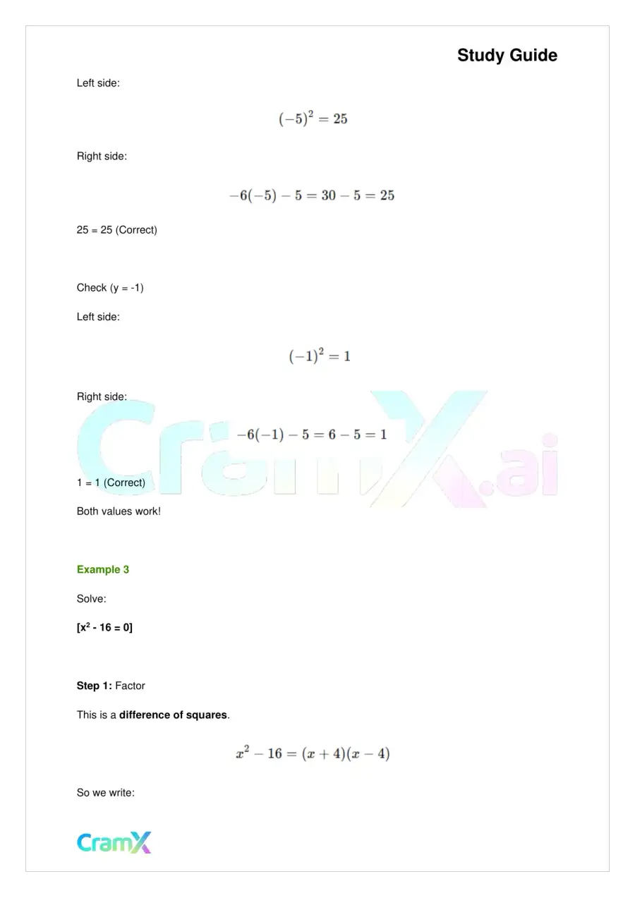 Algebra I – Quadratic Equations, page 5