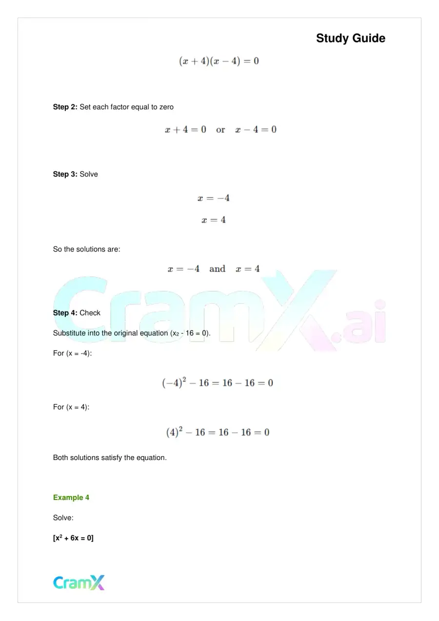 Algebra I – Quadratic Equations, page 6