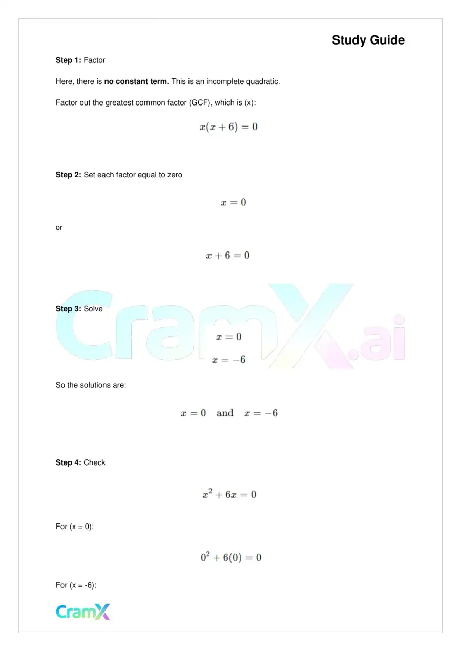 Algebra I – Quadratic Equations, page 7