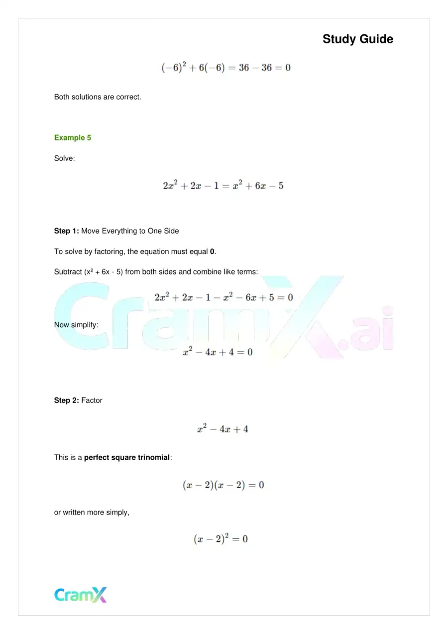 Algebra I – Quadratic Equations, page 8