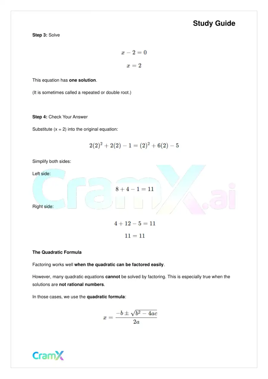 Algebra I – Quadratic Equations, page 9