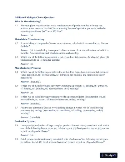 Solution Manual For Fundamentals of Modern Manufacturing: Materials, Processes, and Systems, 7th Edition - Page 1 preview image