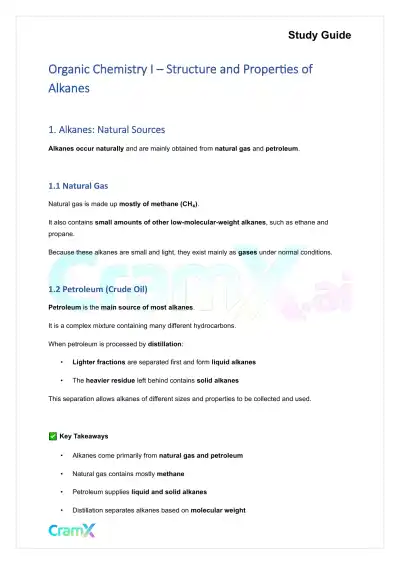 Organic Chemistry I - Structure and Properties of Alkanes - Page 1 preview image