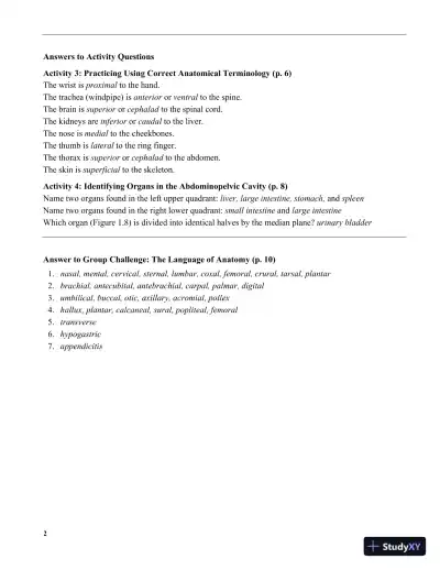 Solution Manual for Human Anatomy Laboratory Manual with Cat Dissections, 8th Edition - Page 10 preview image