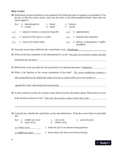 Solution Manual for Human Anatomy Laboratory Manual with Cat Dissections, 8th Edition - Page 14 preview image