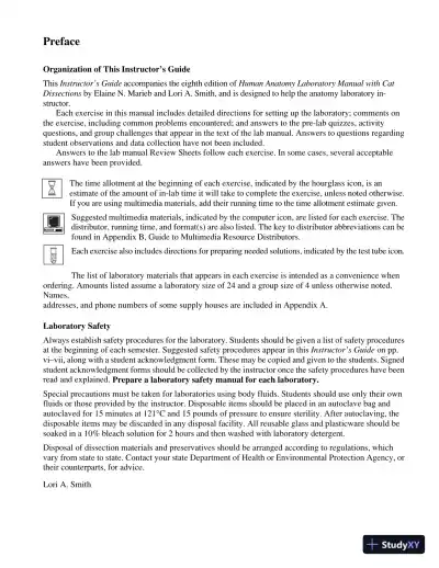 Solution Manual for Human Anatomy Laboratory Manual with Cat Dissections, 8th Edition - Page 5 preview image