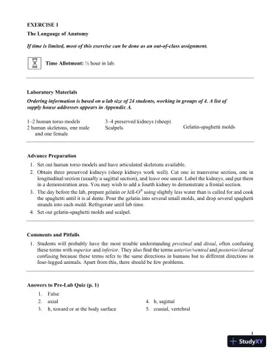 Solution Manual for Human Anatomy Laboratory Manual with Cat Dissections, 8th Edition - Page 9 preview image