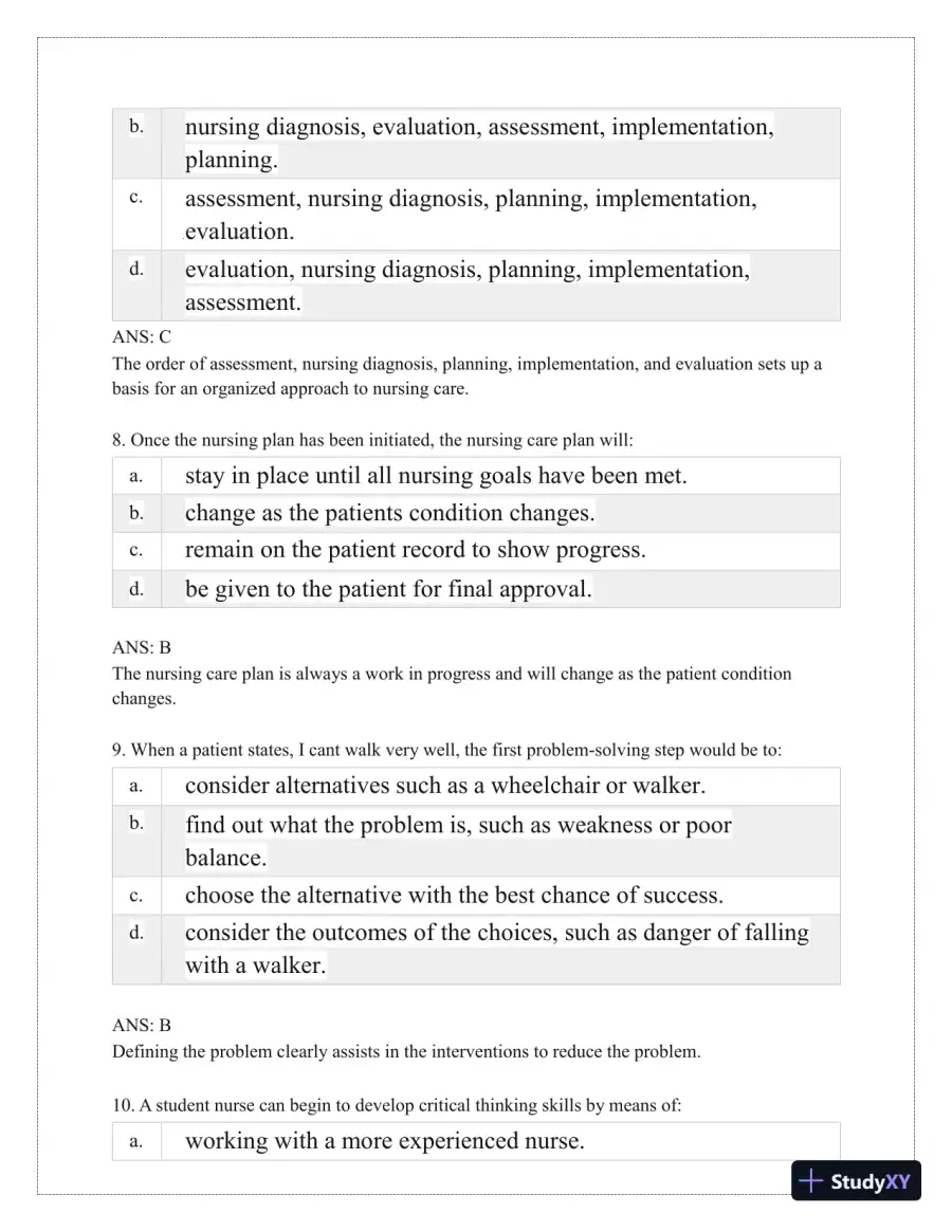 Test Bank for Critical Thinking, Clinical Reasoning, and Clinical Judgment: A Practical Approach, 7th Edition (Chapters 1-7), page 13