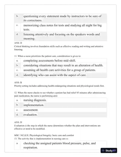 Test Bank for Critical Thinking, Clinical Reasoning, and Clinical Judgment: A Practical Approach, 7th Edition (Chapters 1-7) - Page 14 preview image