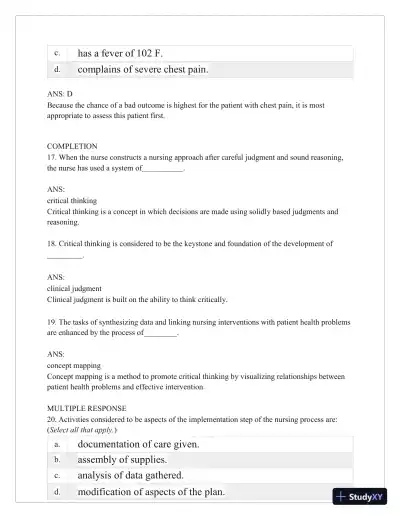 Test Bank for Critical Thinking, Clinical Reasoning, and Clinical Judgment: A Practical Approach, 7th Edition (Chapters 1-7) - Page 16 preview image