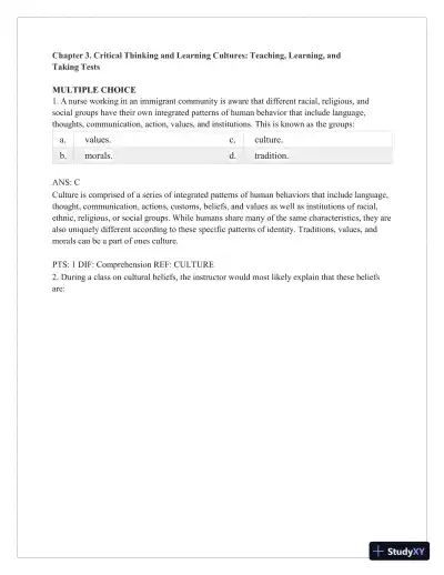 Test Bank for Critical Thinking, Clinical Reasoning, and Clinical Judgment: A Practical Approach, 7th Edition (Chapters 1-7) - Page 19 preview image