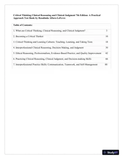 Test Bank for Critical Thinking, Clinical Reasoning, and Clinical Judgment: A Practical Approach, 7th Edition (Chapters 1-7) - Page 3 preview image