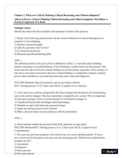 Test Bank for Critical Thinking, Clinical Reasoning, and Clinical Judgment: A Practical Approach, 7th Edition (Chapters 1-7) - Page 4 preview image