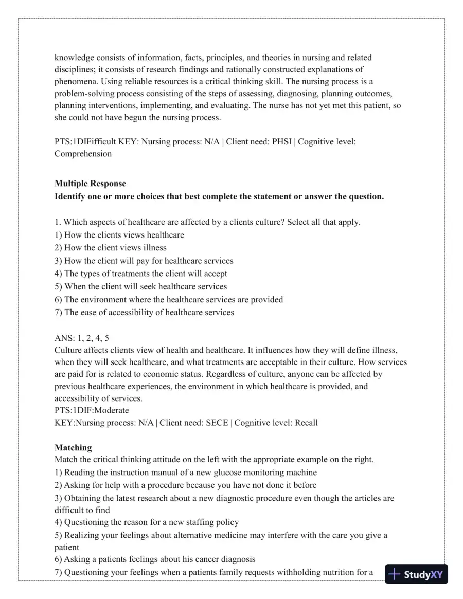 Test Bank for Critical Thinking, Clinical Reasoning, and Clinical Judgment: A Practical Approach, 7th Edition (Chapters 1-7), page 9