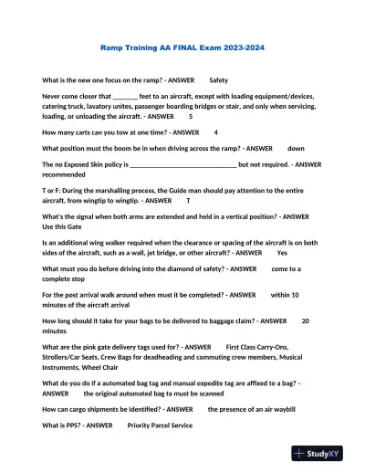 2023-2024 Ramp Training AA Others Final Exam With Answers (33 Solved Questions) - Page 1 preview image