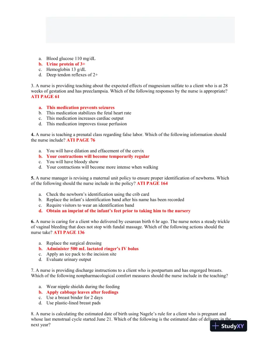 2022 HESI RN Women and Newborn Health Exit Exam Form C With Answers (70 Solved Questions), page 3