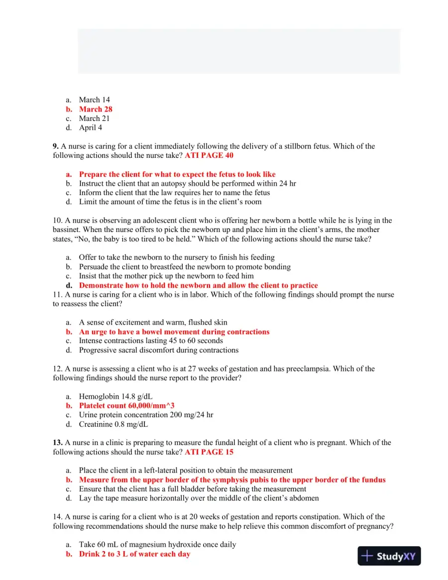 2022 HESI RN Women and Newborn Health Exit Exam Form C With Answers (70 Solved Questions), page 4