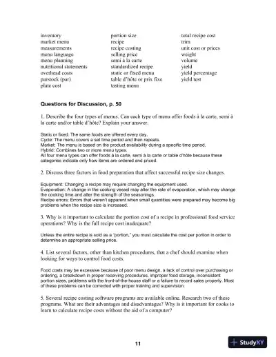 Solution Manual for On Cooking: A Textbook of Culinary Fundamentals, 5th Edition - Page 13 preview image