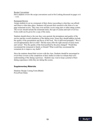 Solution Manual for On Cooking: A Textbook of Culinary Fundamentals, 5th Edition - Page 15 preview image