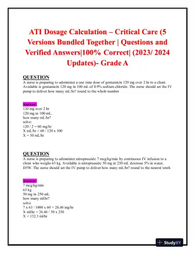 2023-2024 ATI Pharmacology Practice Exam With Answers (120 Solved Questions) - Page 1 preview image