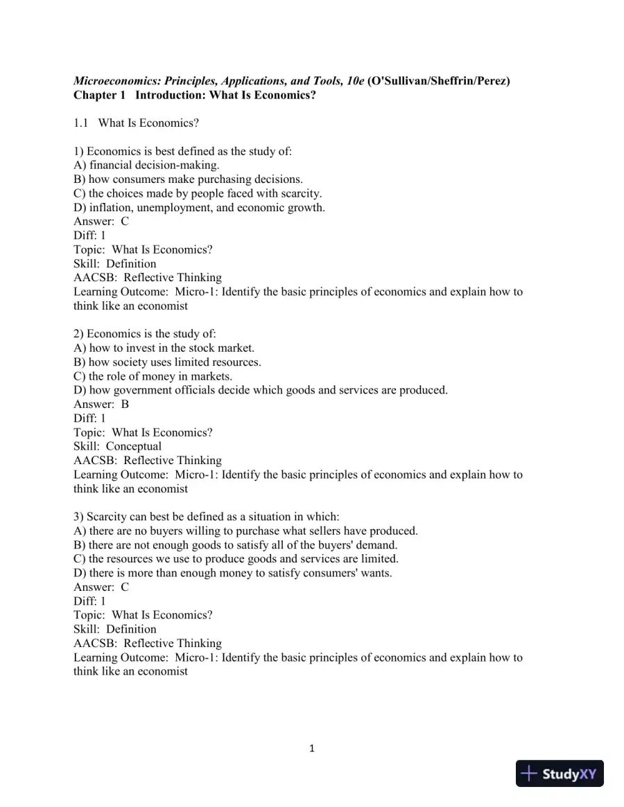 Test Bank for Microeconomics: Principles, Applications and Tools, 10th Edition, page 3