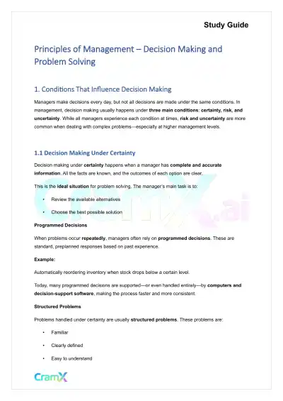 Principles of Management - Decision Making and Problem Solving - Page 1 preview image