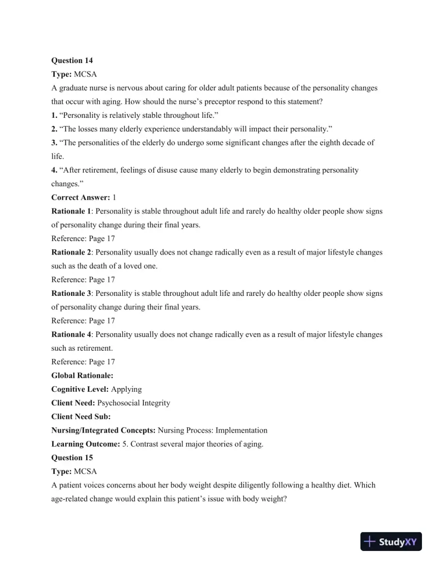 Gerontological Nursing, 3rd Edition Test Bank, page 14