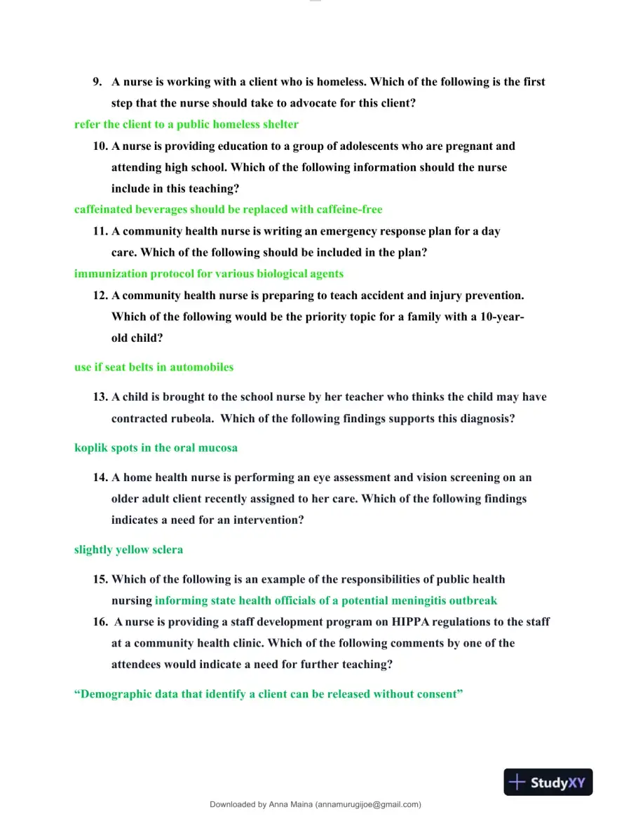 2019 ATI Community Health Study Guide Practice Exam With Answers (106 Solved Questions), page 4