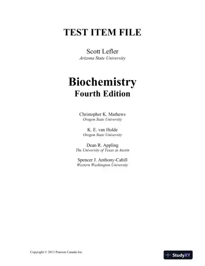 Biochemistry, 5th Edition Test Bank - Page 1 preview image