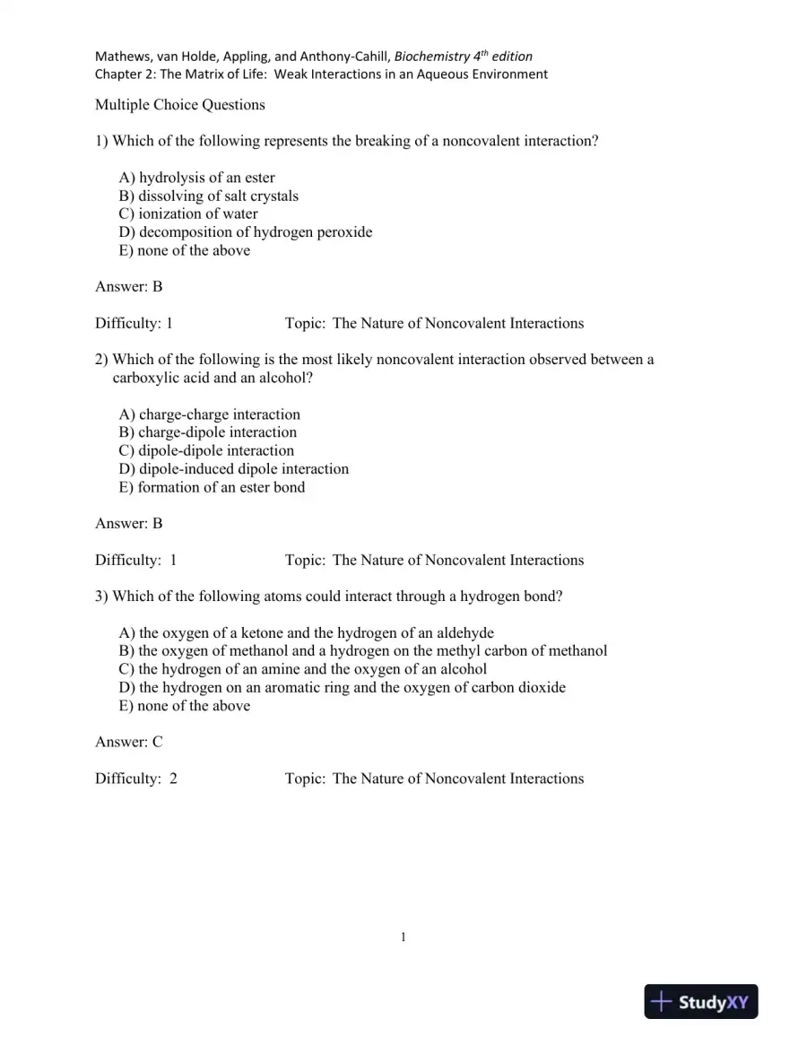 Biochemistry, 5th Edition Test Bank, page 10