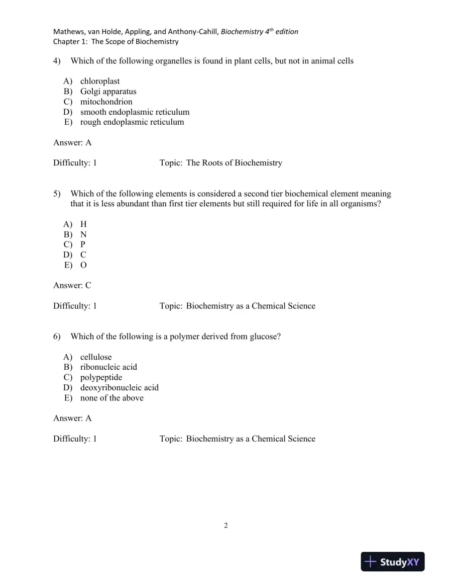 Biochemistry, 5th Edition Test Bank, page 4