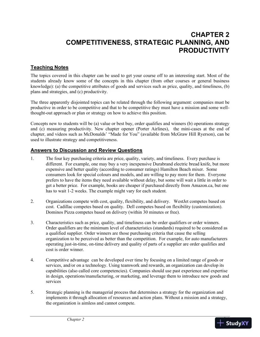 Operations Management, 5th Canadian Edition Solution Manual, page 10