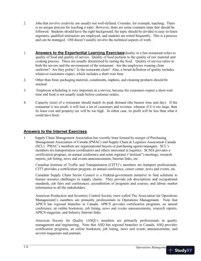 Operations Management, 5th Canadian Edition Solution Manual - Page 7 preview image