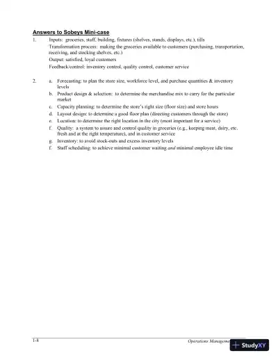 Operations Management, 5th Canadian Edition Solution Manual - Page 9 preview image