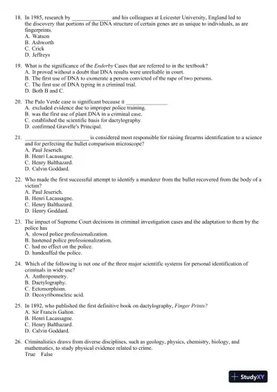 Criminal Investigation 9th Edition Test Bank - Page 4 preview image