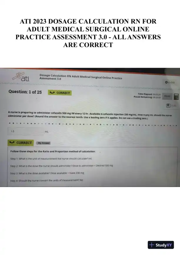 2023 ATI RN Practice Exam with Answers (25 Solved Questions) - Page 1 preview image