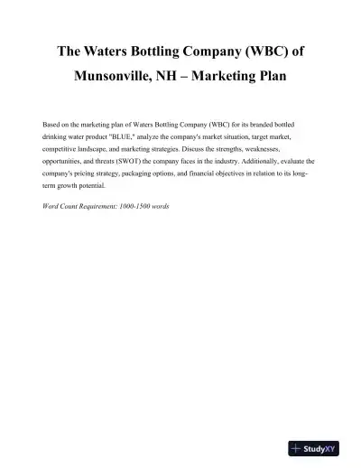 The Waters Bottling Company (WBC) of Munsonville, NH � Marketing Plan - Page 1 preview image