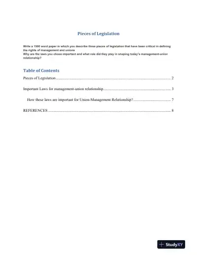 Pieces of Legislation: Key Legislation Shaping the Union-Management Relationship - Page 1 preview image