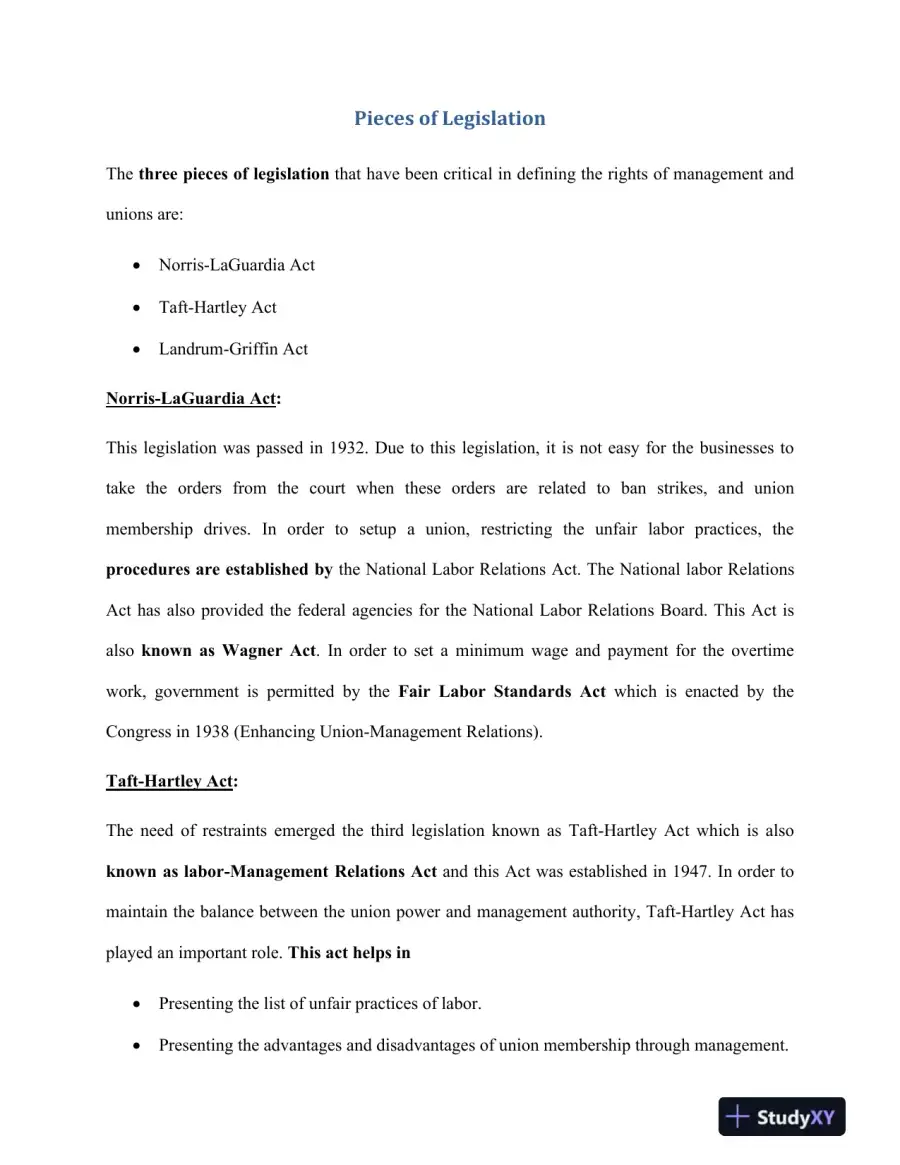 Pieces of Legislation: Key Legislation Shaping the Union-Management Relationship, page 3