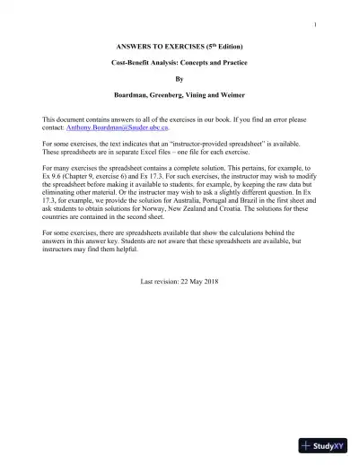 Solution Manual for Cost-Benefit Analysis: Concepts and Practice , 5th Edition - Page 1 preview image