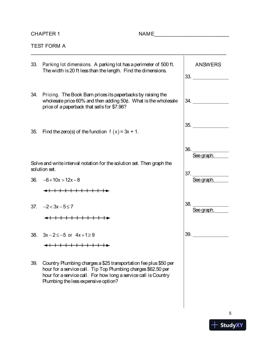 Test Bank for College Algebra, 5th Edition, page 9