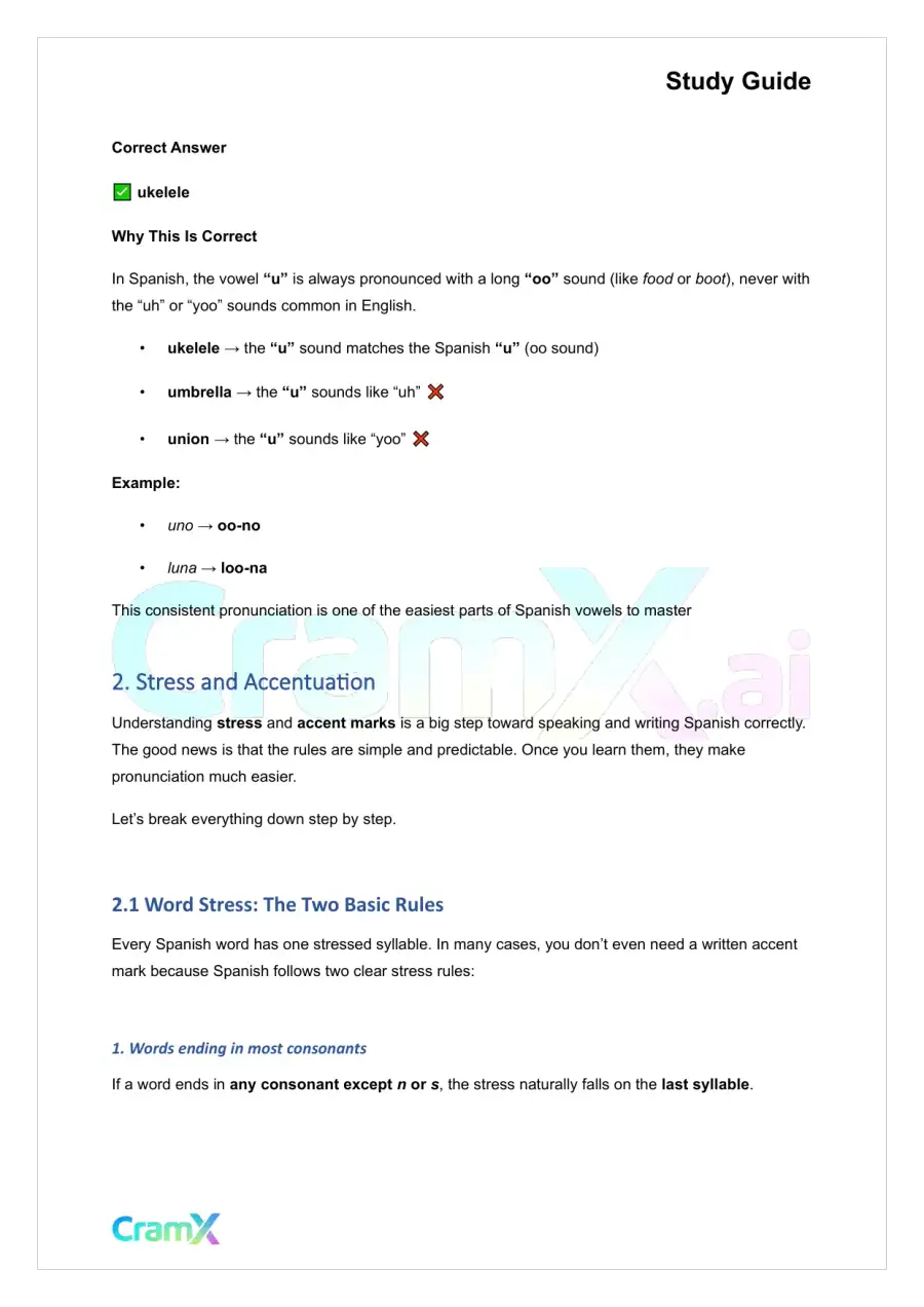 Spanish I - Spelling and Pronunciation, page 5