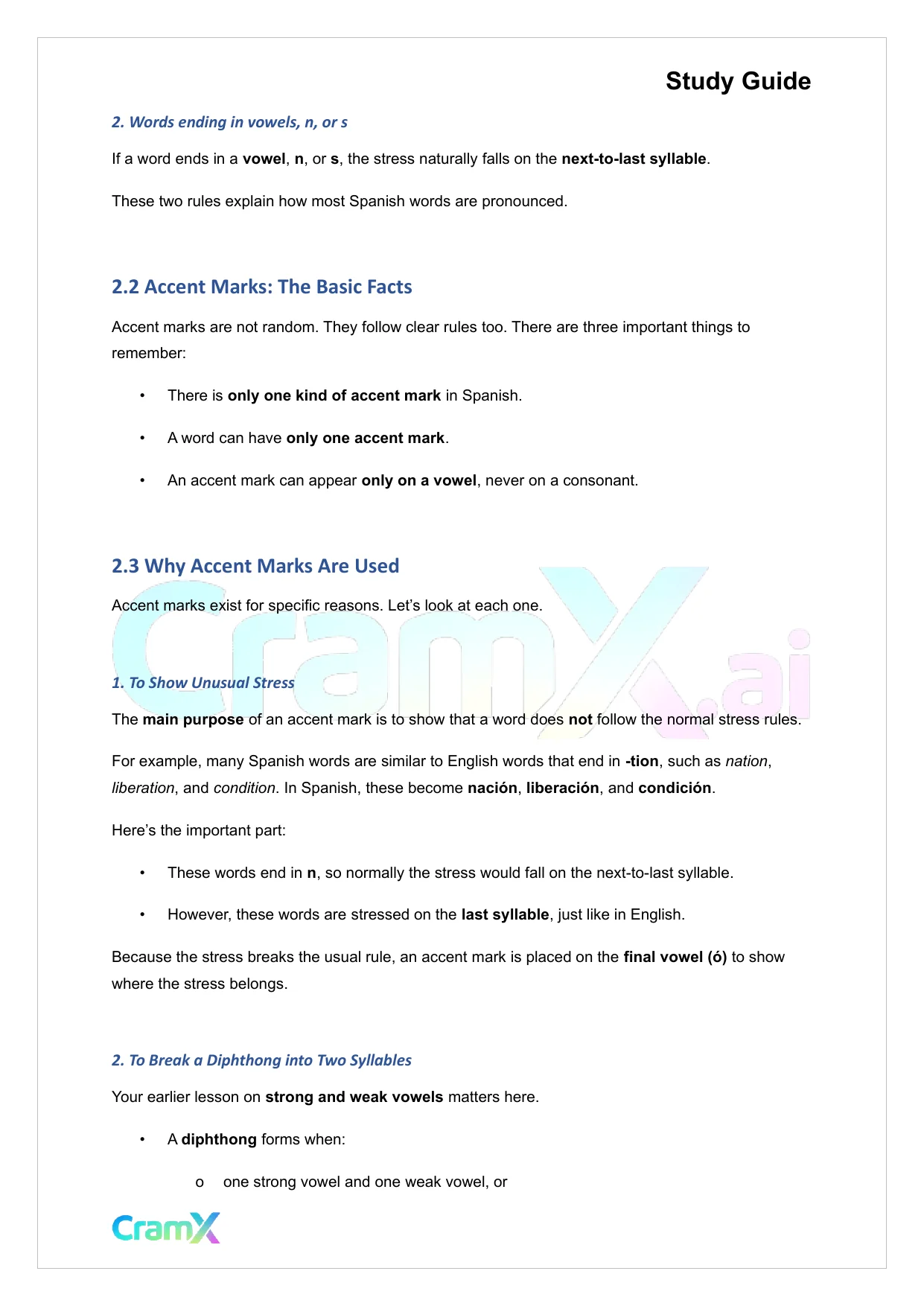 Spanish I - Spelling and Pronunciation, page 6